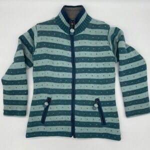 Laundromat Stuff Wool Knit Zip‎ Up Sweater Stripe Fleece Lined - Blue